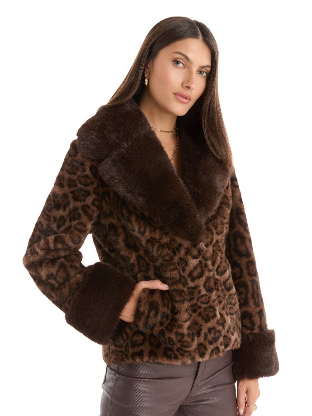 THE NOLI SHOP Sydney Fur Trim Coat Leopard, New with tags